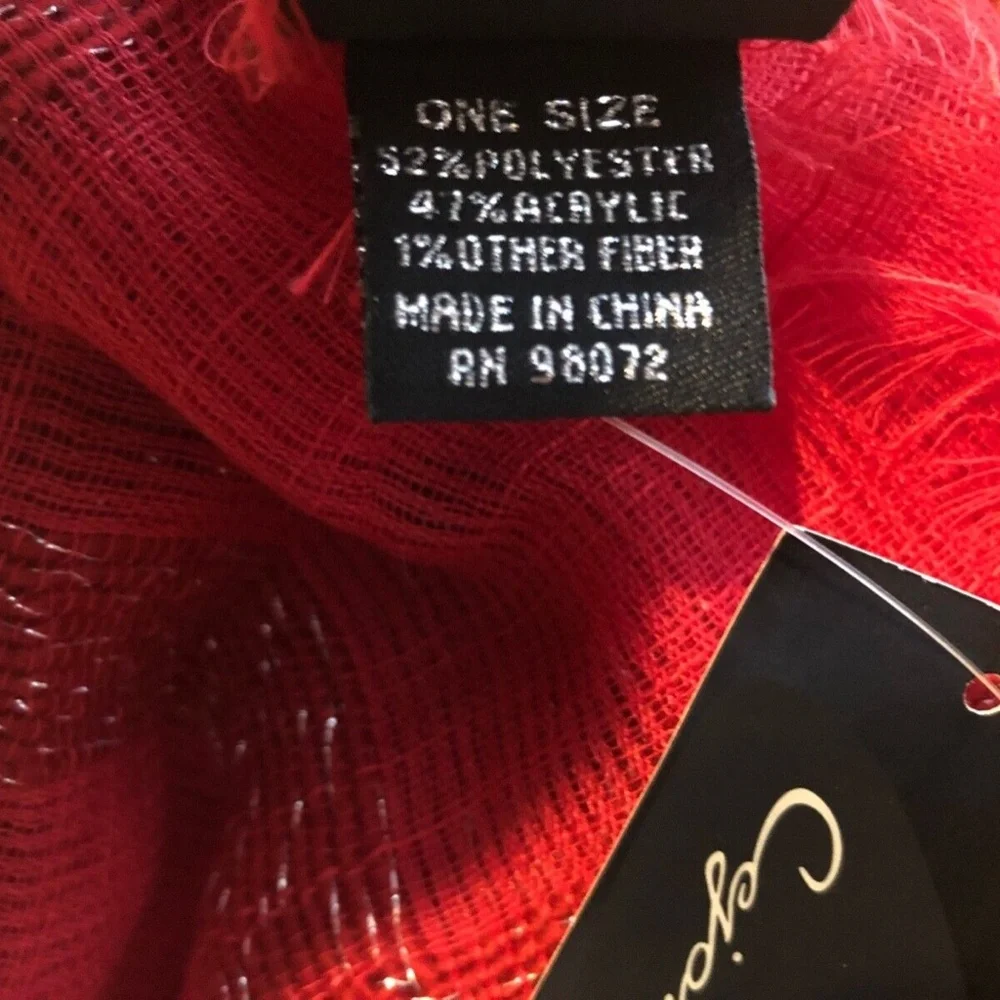(NWT) Cejon Women's Red Lurex Check Scarf/Wrap ONE SIZE